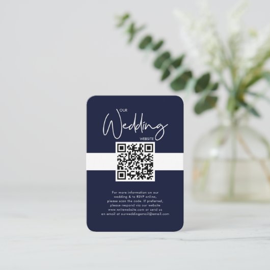 Nautical Blue Wedding Website QR Code Foto RSVP Informatiekaartje (Staand voorkant)