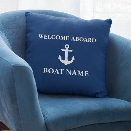 Nautical Blue Welcome Aboard Name Navy Blue Kussen