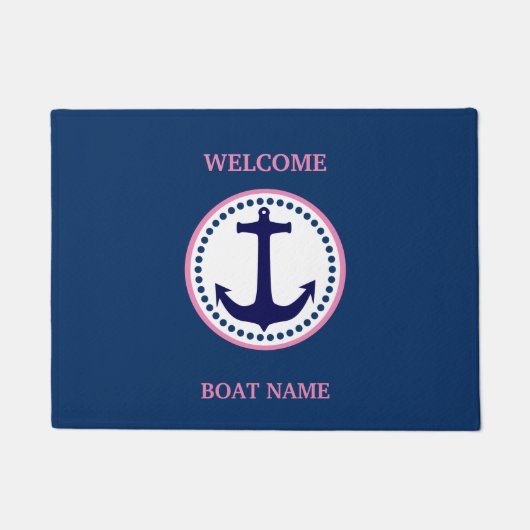 Nautical Blue Welcome Boat Name Stripe personalise Deurmat (Voorkant)
