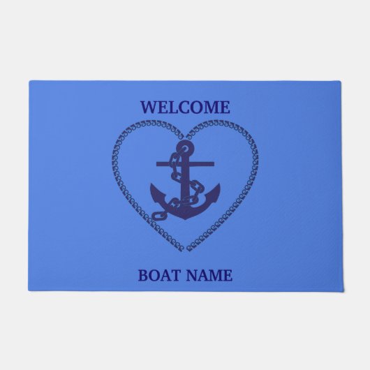 Nautical Blue Welcome Boat Name Stripe personalise Deurmat (Voorkant)