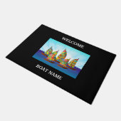 Nautical Blue Welcome Boat Name Stripe personalise Deurmat (Schuin)