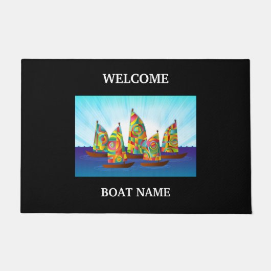 Nautical Blue Welcome Boat Name Stripe personalise Deurmat (Voorkant)