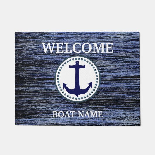 Nautical Blue Welcome Boat Name Stripe personalise Deurmat (Voorkant)