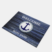 Nautical Blue Welcome Boat Name Stripe personalise Deurmat (Schuin)