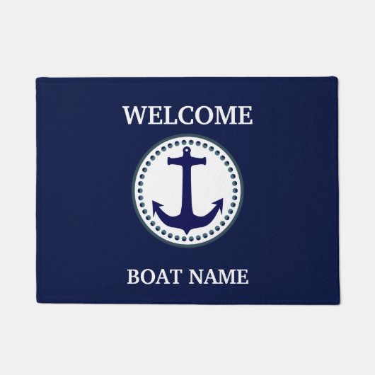 Nautical Blue Welcome Boat Name Stripe personalise Deurmat (Voorkant)