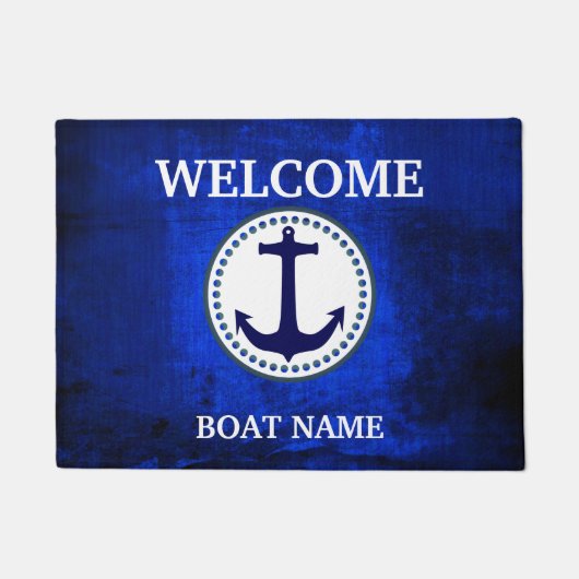 Nautical Blue Welcome Boat Name Stripe personalise Deurmat (Voorkant)