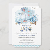 Nautical Blue Whale Ahoy Het is een Jongen Baby sh Kaart (Voorkant)