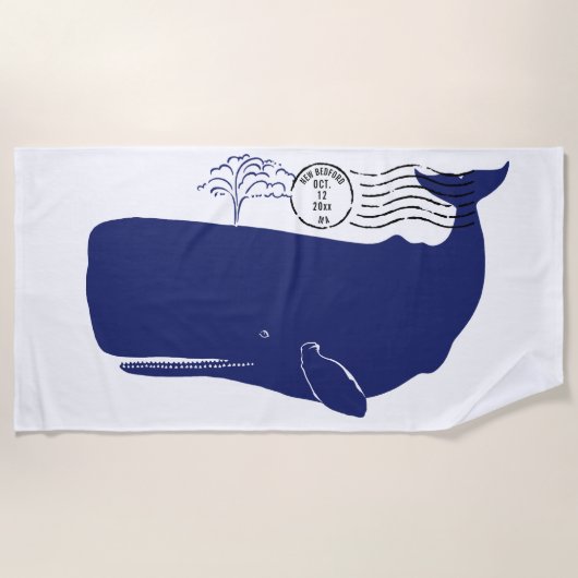 Nautical Blue Whale Postage Monogram Strandlaken (Voorkant)