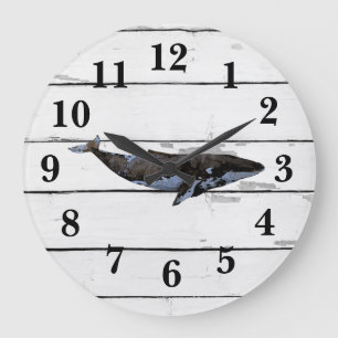 Nautical Blue Whale Ship Rustic Decor Grote Klok