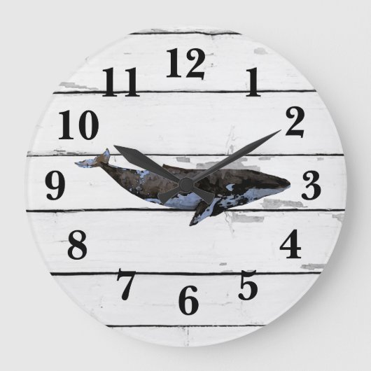 Nautical Blue Whale Ship Rustic Decor Grote Klok (Voorkant)