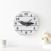 Nautical Blue Whale Ship Rustic Decor Grote Klok (Huis)
