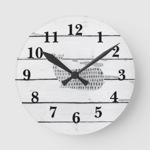 Nautical Blue Whale Ship Rustic Decor Square Wa Ronde Klok