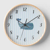Nautical Blue Whale Stripe Preppy Large Clock (Voorkant)
