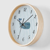 Nautical Blue Whale Stripe Preppy Large Clock (Hoek)