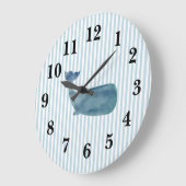 Nautical Blue Whale Stripe Preppy Large Clock Grote Klok (Hoek)