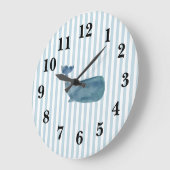 Nautical Blue Whale Stripe Preppy Large Clock Grote Klok (Hoek)