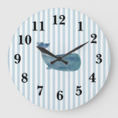Nautical Blue Whale Stripe Preppy Large Clock Grote Klok (Voorkant)