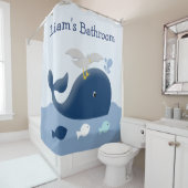 Nautical Blue Whale Zee Life Kind Shower Curtain Douchegordijn (In situ)
