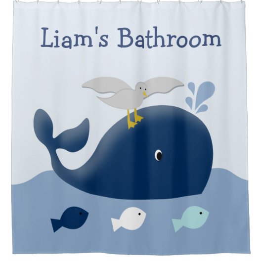 Nautical Blue Whale Zee Life Kind Shower Curtain Douchegordijn (Voorkant)