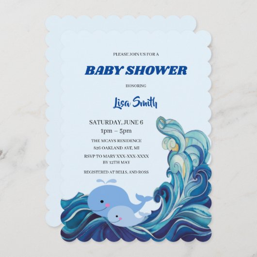 Nautical Blue whales Baby shower Kaart (Voorkant / Achterkant)