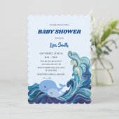 Nautical Blue whales Baby shower Kaart (Staand voorkant)