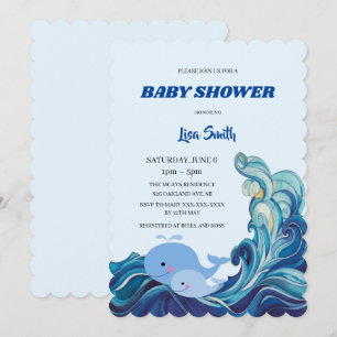 Nautical Blue whales Baby shower Kaart