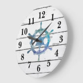 Nautical Blue Wheel Ship Rustic Decor Grote Klok (Hoek)