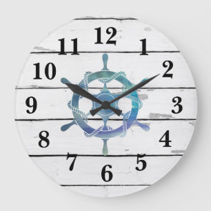 Nautical Blue Wheel Ship Rustic Decor Grote Klok