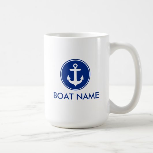 Nautical Blue White Anchor Boat Name Jumbo Mok (Rechts)