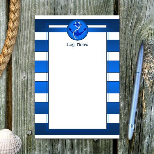 Nautical Blue White Anchor Log Post-it® Notes