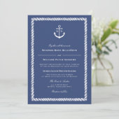 Nautical Blue White Anchor Monogram Weddenschap Kaart (Staand voorkant)