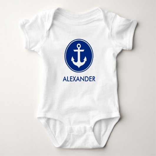 Nautical Blue White Anchor Personize Baby Bodysuit (Voorkant)