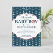 Nautical Blue & White Anchors Boys Baby shower Kaart (Staand voorkant)
