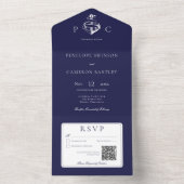 Nautical Blue & White Modern QR Code All In One Uitnodiging (Binnen)