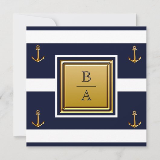 Nautical Blue White Stripe Anchor Rehearsal Dinner Kaart (Voorkant)