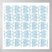 Nautical Blue White Stripe Fish Poster (Voorkant)
