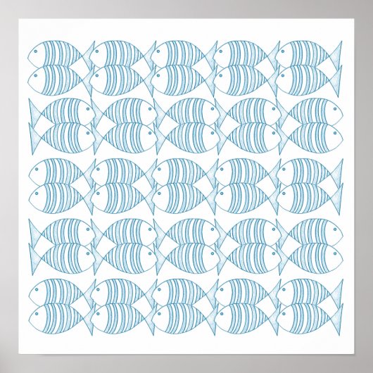 Nautical Blue White Stripe Fish Poster (Voorkant)