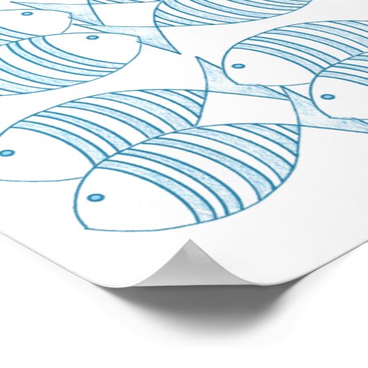 Nautical Blue White Stripe Fish Poster (Hoek)