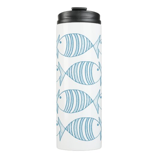 Nautical Blue White Stripe Fish Thermosbeker (Voorkant)
