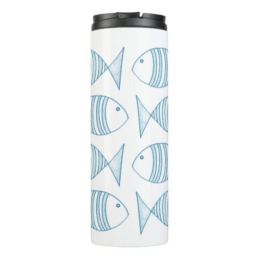 Nautical Blue White Stripe Fish Thermosbeker (Achterkant)