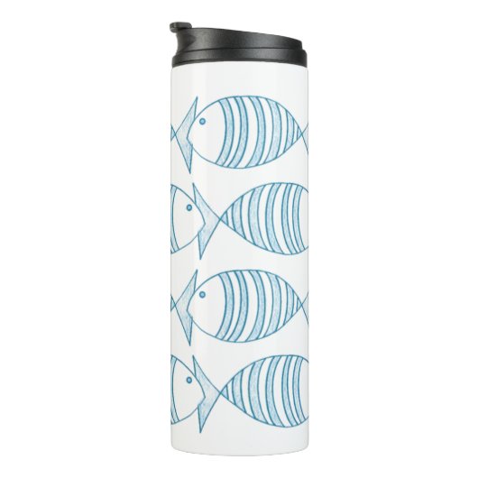 Nautical Blue White Stripe Fish Thermosbeker (Geroteerd rechts)