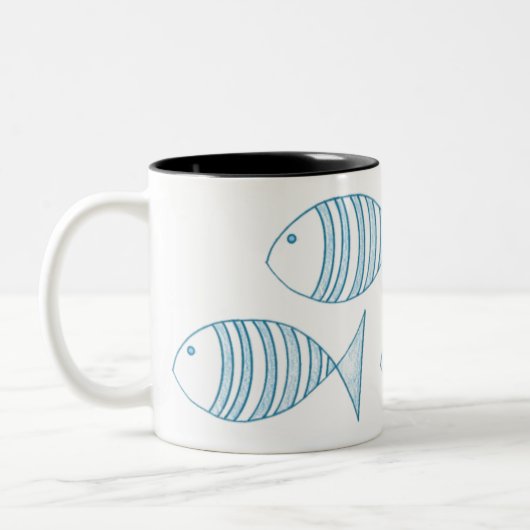 Nautical Blue White Stripe Fish Tweekleurige Koffiemok (Links)