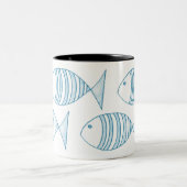 Nautical Blue White Stripe Fish Tweekleurige Koffiemok (Center)