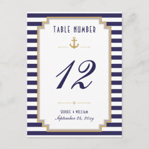 Nautical Blue White Striped Table Number Kaart
