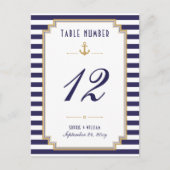 Nautical Blue White Striped Table Number Kaart (Voorkant)