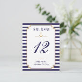 Nautical Blue White Striped Table Number Kaart (Staand voorkant)