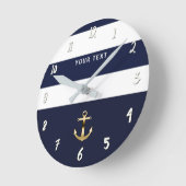 Nautical Blue & White Stripes Gold Anchor Ronde Klok (Hoek)