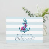 Nautical Blue wil je mijn Bridesmaid Kaart zijn. (Staand voorkant)