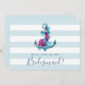 Nautical Blue wil je mijn Bridesmaid Kaart zijn. (Voorkant / Achterkant)