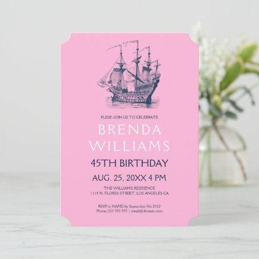Nautical Blue Wind Sailing Birthday Party Invite Kaart (Staand voorkant)